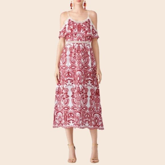 Saylor Red and White Cassie Midi Dress Size Small - Picture 1 of 16